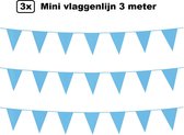 3x Mini vlaggenlijn licht blauw 3 meter - 10x 15cm - Huwelijk thema feest festival vlaglijn party geboorte