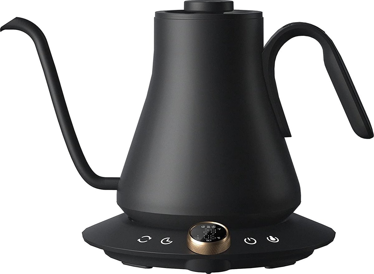 Cocinare FLOW CEK-201 - Zwanenhalsketel - Gooseneck Kettle - Zwart - elektrische waterkoker met temperatuurregeling - voor het opschenken van koffie en thee - 1200 W - snelle kooktijd - 0,9 L