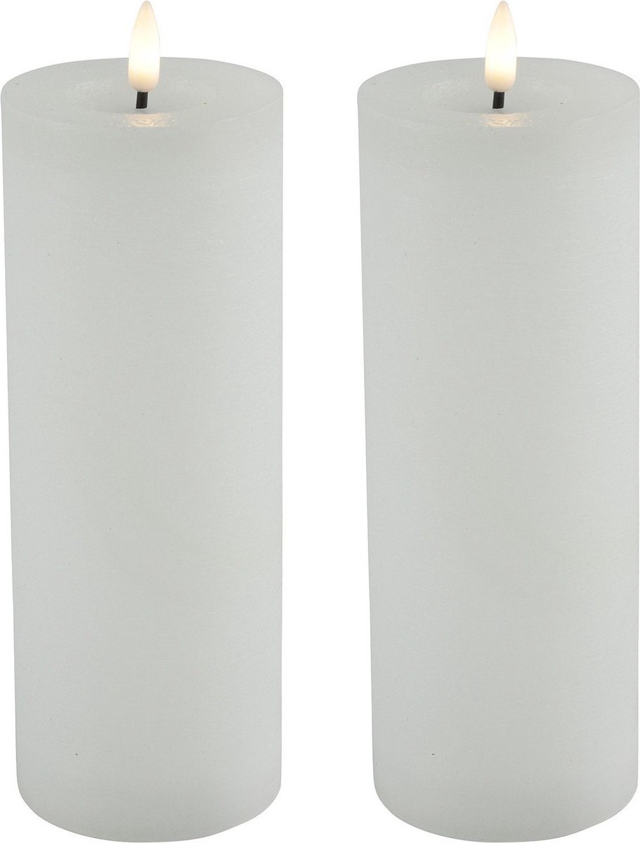 Countryfield Lyon LED kaarsen/stompkaarsen - 2x - wit - D7,5 x H20 cm - timer