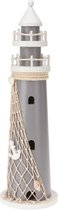 H&S Collection Maritieme decoratie beeldje Vuurtoren - Hout - 11 x 37 cm - grijs/wit