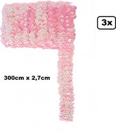 3x Pailletten band breed elastisch roze 2,7cm x 3 meter - Paillet thema party festival kleding feest