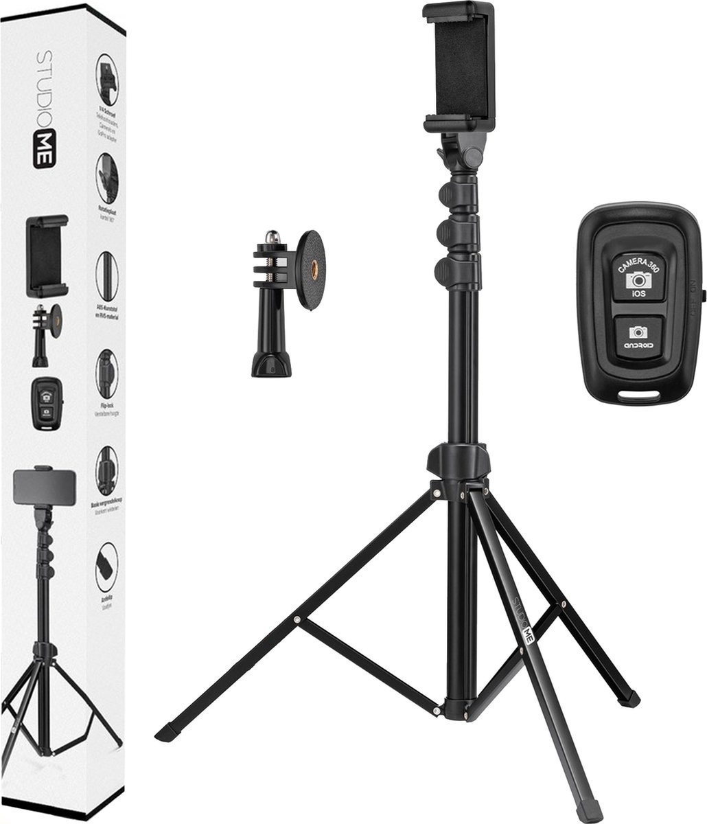 Studio ME - 170 cm Telefoon Statief - Selfie stick - Bluetooth  Afstandsbediening -... | bol.com