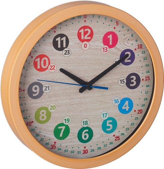Horloge pour enfants Relaxdays - horloge murale chambre d'enfant - avec chiffres et couleurs - horloge d'apprentissage - horloge murale