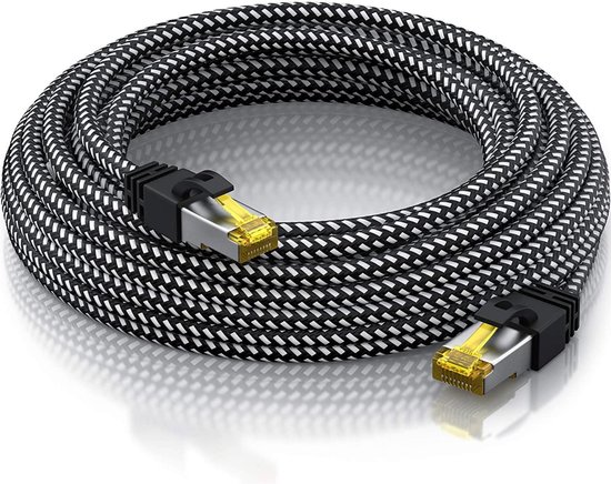 Cat 7 | F/ FTP | Câble réseau | Cordon de brassage | Blindé | Gaine tressée en nylon | 10 Gbit / s | 2 mètres | Noir | Allteq