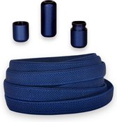 Agletless® Marineblauw Platte Elastische Veters Zonder Strikken 9mm - Luxe Draaicapsule Snelsluiting - 1 Paar - Kinderen & Volwassenen | One-Size-Fits-All