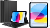 Hoes met toetsenbord geschikt voor iPad 10.9 2022 - Screen Protector GlassGuard - Keyboard Book Case Cover Hoesje Zwart & Screenprotector