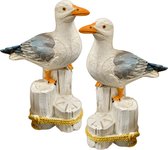 Prachtig gedetailleerd kunsthars zeevogel - Meeuw - 2 Delig Links en Rechts ornament / decoratie