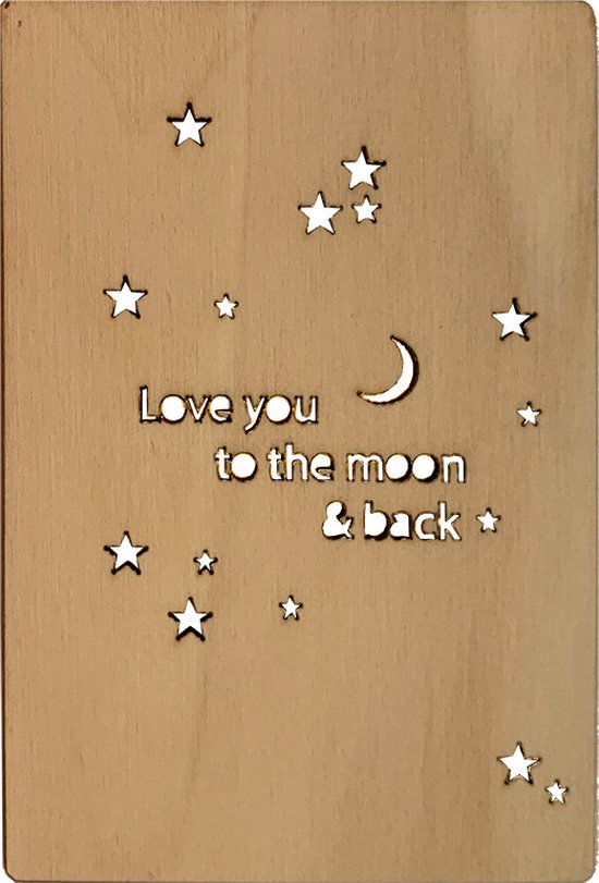 Woodyou - Houten wenskaart - To the moon and back - Berk 3mm