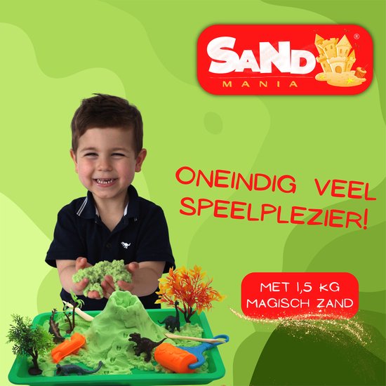 Sand mania® - Sable cinétique - Boîte Dino niveau 2 - Sable magique vert  1,5 kg 