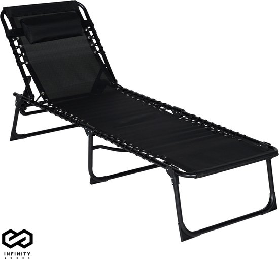 Chaise longue Infinity Goods - Pliable - Avec oreiller - Chaise longue - Chaise longue - Réglable - Jardin - Résistant aux intempéries - Anthracite
