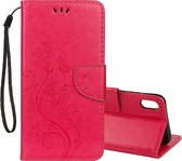 Reliëf vlinderpatroon horizontaal flip lederen tas met kaartsleuf & houder & portemonnee & draagriem voor iPhone XS Max (magenta)