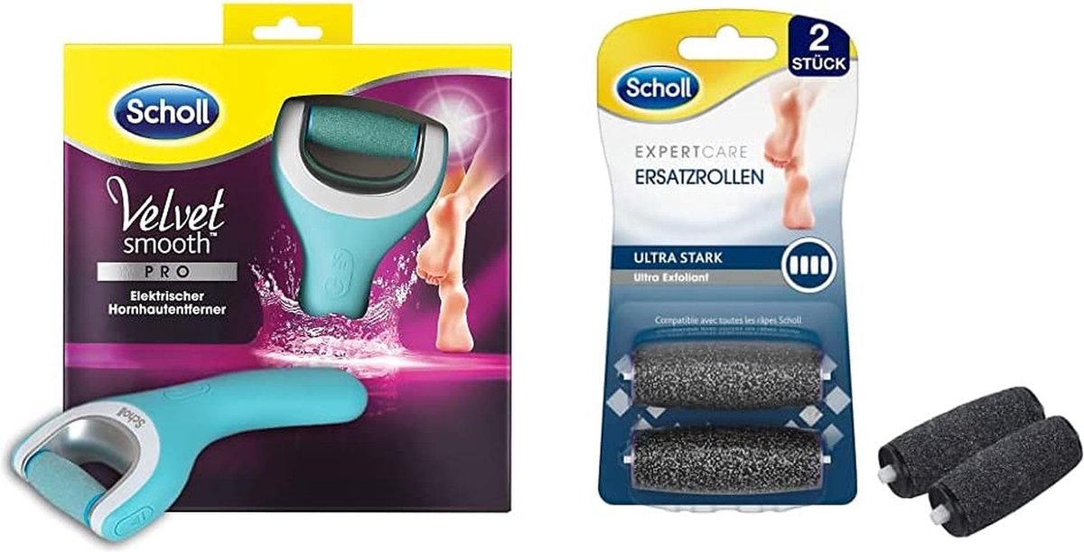 Scholl Velvet Smooth Elektronische pedi Diament Voetvijl + Scholl Velvet Smooth Verwisselbare Roller-Navulling - Extra Fijn-2 stuks- Scholl Velvet Smooth -Eeltverwijderaar-Scholl-Verwijdert op een effectieve en gemakkelijke manier.
