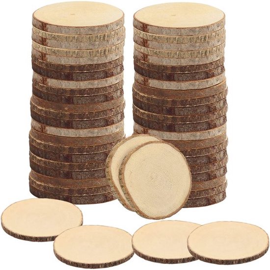 SHTGOI Houten schijven 30 stuks houten log schijven 3-4 cm onafgewerkte houten cirkels 5 mm dik zonder gat ronde boomstam schijven boomschijven voor doe-het-zelf handwerk Kerstmis achtergrond decoratie