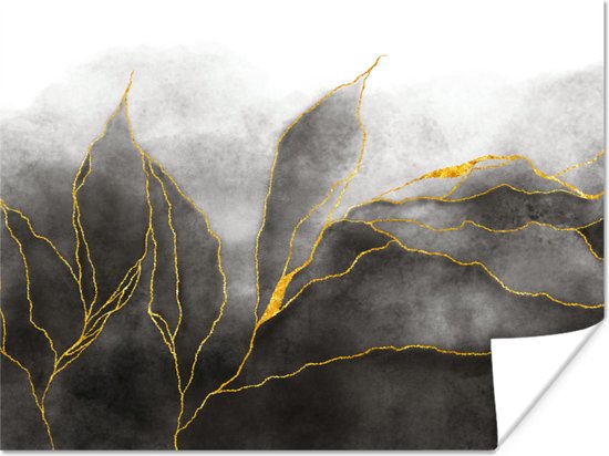 Poster Marmer - Zwart - Goud - Luxe - Marmerlook - 40x30 cm