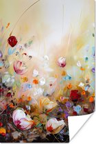 Poster Olieverf - Bloemen - Kleurrijk - Natuur - 80x120 cm