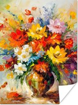 Poster Fleurs - Colorées - Peinture à l'huile - Pot de fleurs - 30x40 cm