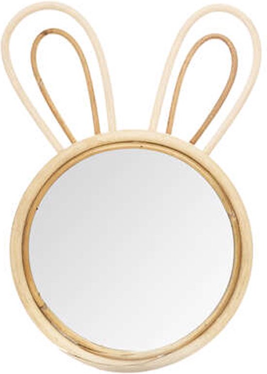 Miroir pour enfant avec cadre en rotin avec de jolies oreilles de lapin - miroir pour chambre d'enfant avec des oreilles d'animaux - miroir mural décoratif - 38x24cm