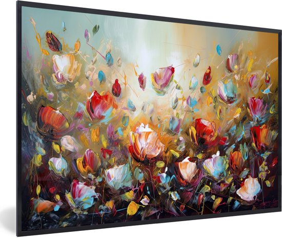 Cadre photo avec affiche - Fleurs - Art - Nature - Peinture à l'huile - 30x20 cm - Cadre pour affiche