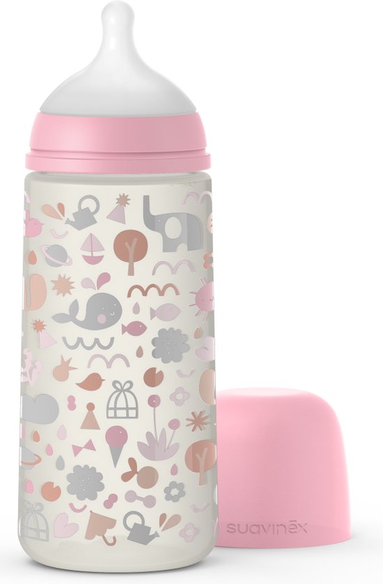 Babyflesje - Suavinex Memories Large Flow Roze 360ml Silicone Fles SXSMX3072731