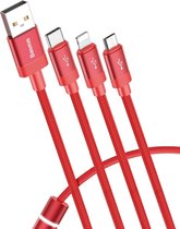 Baseus Data 3 in 1 1,2m 3,5A USB Micro USB + 8Pin + USB-C / Type-C kabel, iPhone, Galaxy, Huawei, Xiaomi, HTC, Sony en andere smartphones (rood)