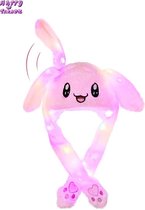 Happy trendz® Muts Funny Bunny Rabbit Roze + led light bekend van Flappy ears - Bunny Hat Pink - air pumping ears - Muts met Bewegende Flaporen en licht - muts - bewegende oren - Carnaval - Kawaii Konijn Muts - voor kinderen - volwassen - muts