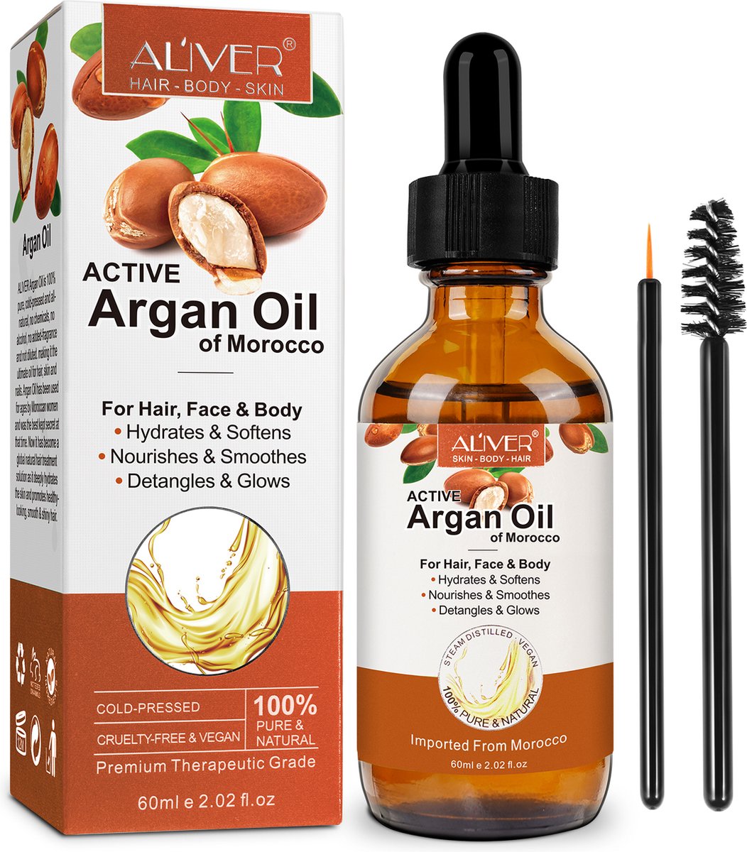 Aliver | Argan Olie voor Haar, Gezicht en Lichaam | puur & naturel | 60ml