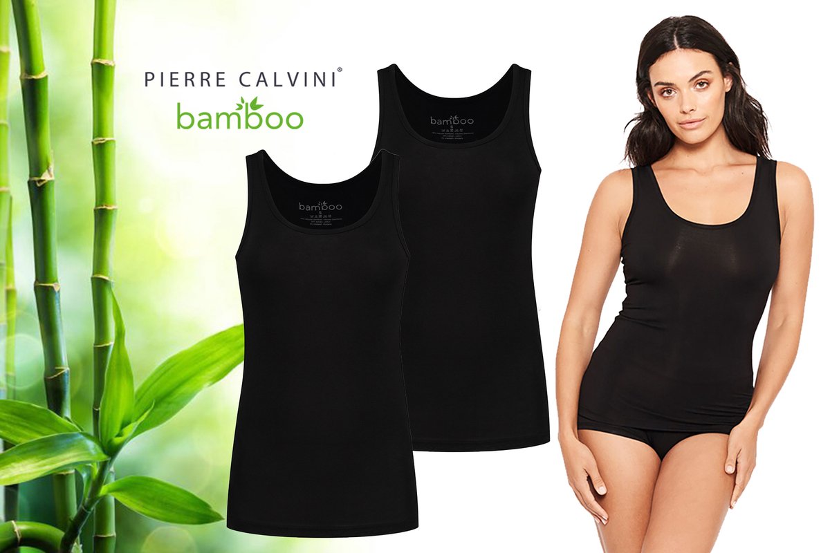 Pierre Calvini - Bamboe Hemden Dames - 2-pack - Zwart - S - Onderhemd Dames - Hemdjes Dames - Singlet Dames - t Shirt Dames
