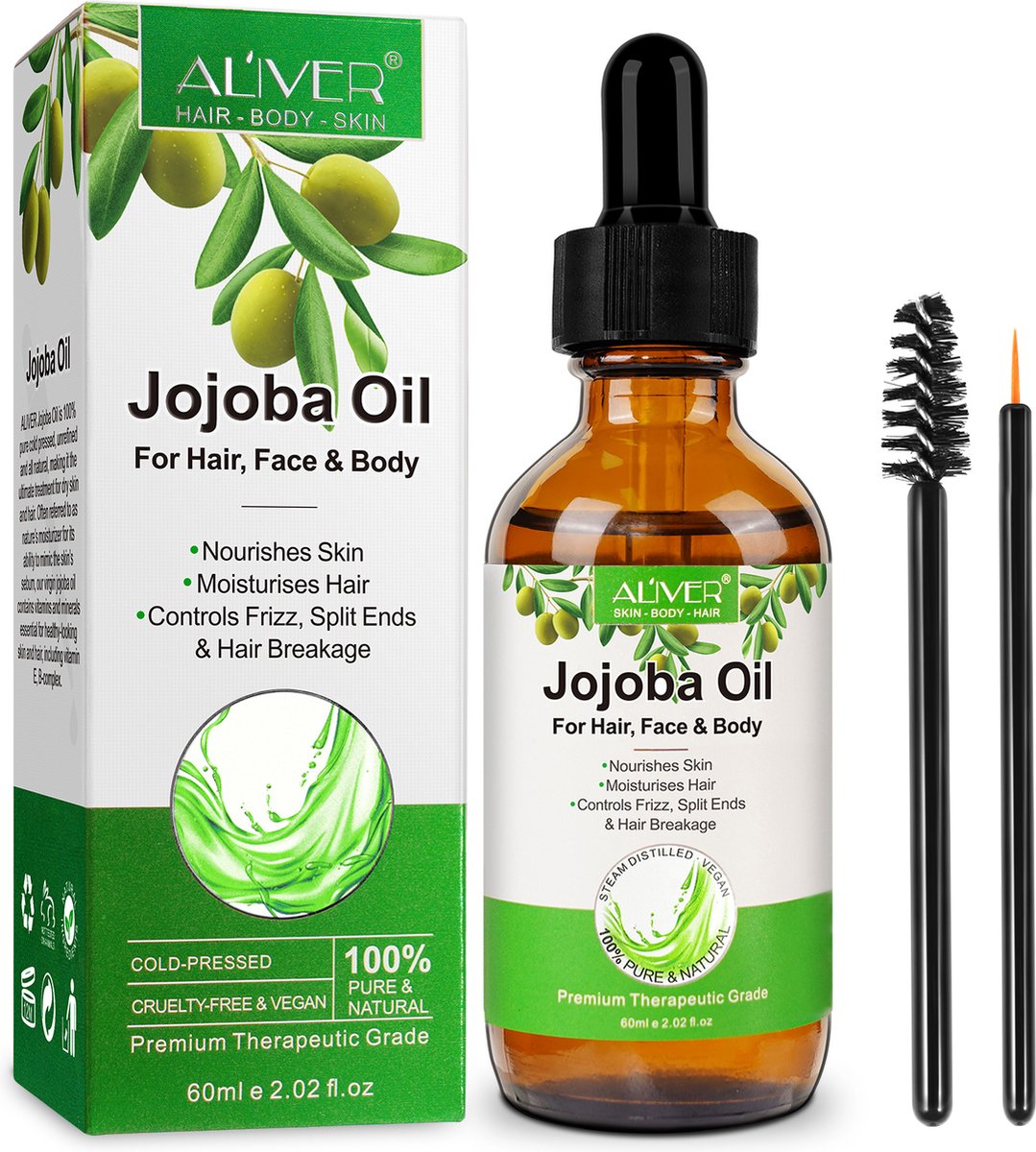 Aliver | Jojoba Olie voor Haar, Gezicht en Lichaam | puur & naturel | 60ml