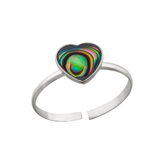 Teenringen | Zilveren teenring, Abalone hart