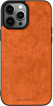 ALCANSIDE® Alcantara Hoesje Cover - Geschikt voor Apple iPhone 12 Pro Max - Gemaakt van Alcantara Leer - Hoesje - Oranje