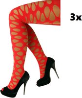 3x Paar Net panty rood grote gaten - Festival thema feest sexy party net panty