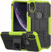 Bandtextuur TPU + PC schokbestendig hoesje voor iPhone XR, met houder (groen)