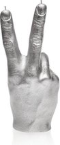 Zilver gelakte Candellana figuurkaars, design: Hand Peace Hoogte 21 cm (30 uur)