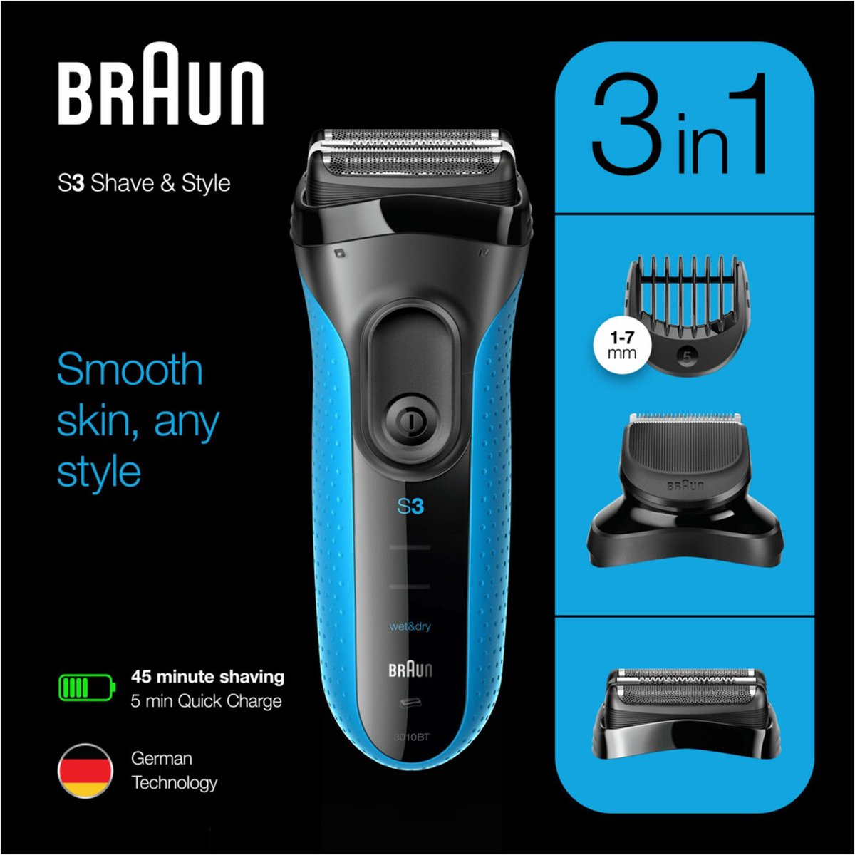 Braun Series 3 Shave&Style 3010BT Rasoir Électrique Pour Hommes -  Technologie Wet &... | bol