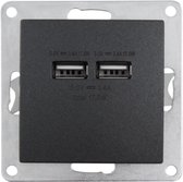 USB Oplader 2 poorten - USB stopcontact inbouw - Wandcontactdoos - Stekkerdoos met USB - Antraciet