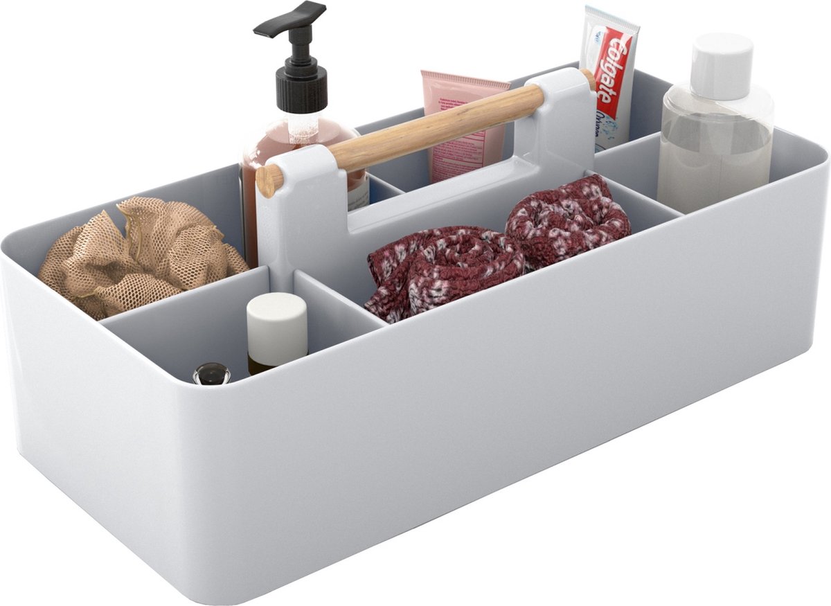 Intirilife Make Up Organiser in grijs - Beauty cosmetica opbergdoos met 5 vakken voor het opbergen van make-up - Ook ideaal als bureau-organizer of voor keukengerei