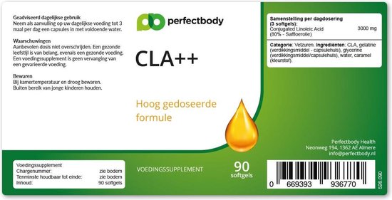 CLA (geconjugeerd Linolzuur) Capsules - 90 Softgels - PerfectBody.nl