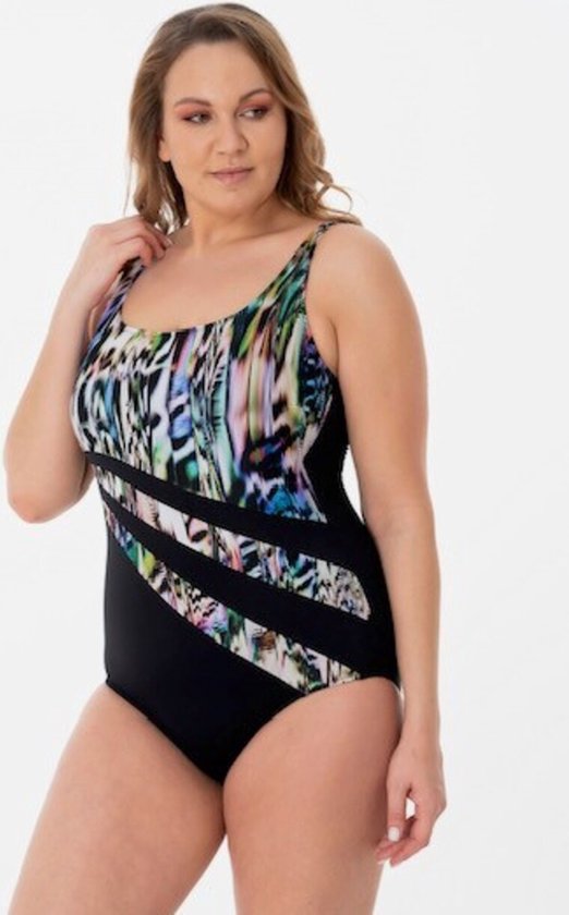 Badpak- Nieuw Collectie Corrigerend Badpak & Bikini- Plus Size Zwempak- Zwart met kleurendetails- Maat 42
