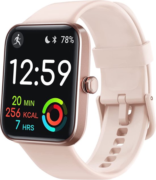 FITNOVA Smartwatch voor Dames & Heren - met Stappenteller, Saturatiemeter & Hartslagmeter - Horloge geschikt voor iOS, Android & HarmonyOS Toestellen - Roségoud