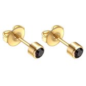 Boucles d'oreilles en acier doré avec pierre de cristal noir de 3 mm emballées stérilement adaptées aux pousses d'oreille