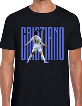 Ronaldo Uniseks T-Shirt - Zwart text blauw- Maat XL - Korte mouwen - Ronde hals - Normale pasvorm - Cristiano ronaldo - Voetbal - Voor mannen & vrouwen - Kado -CR7 -veldman prints & packaging