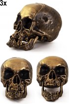 3x Skelet hoofd goud 18cm.