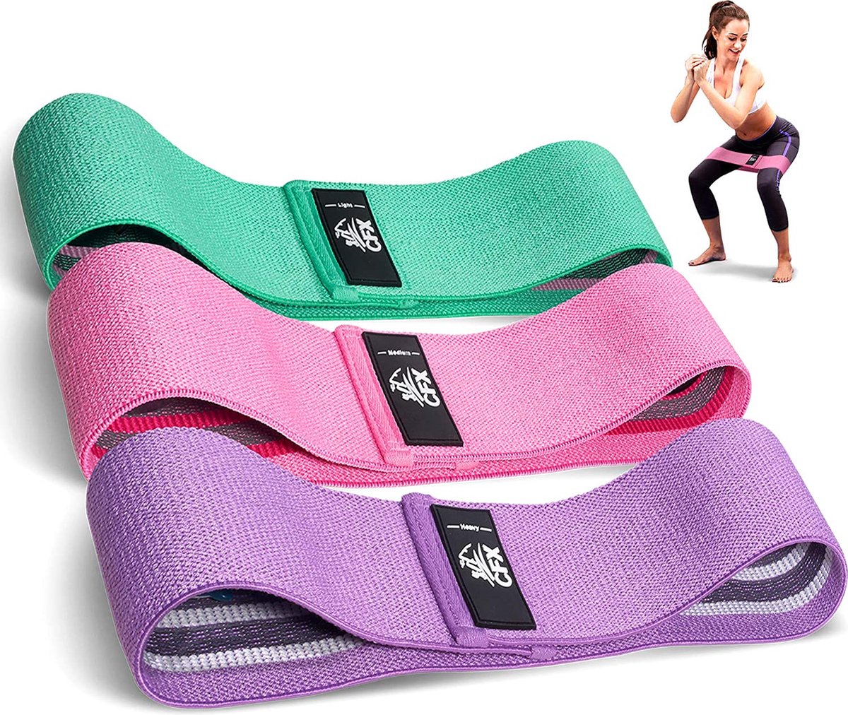CFX Resistance Hip Bands - Fitness Bands / Yoga Belts Set - 3 Strengths - Trainingsbanden / Yoga Belts ALS Biedt weerstand en ondersteuning voor beentraining, krachttraining en pull-ups