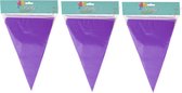 Party Vlaggenlijn - 3x - binnen/buiten - plastic - paars - 600 cm - 25 punt vlaggetjes