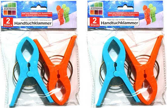 Jedermann Handdoekknijpers XL - 10x - blauw/geel - kunststof - 12 cm - wasknijpers