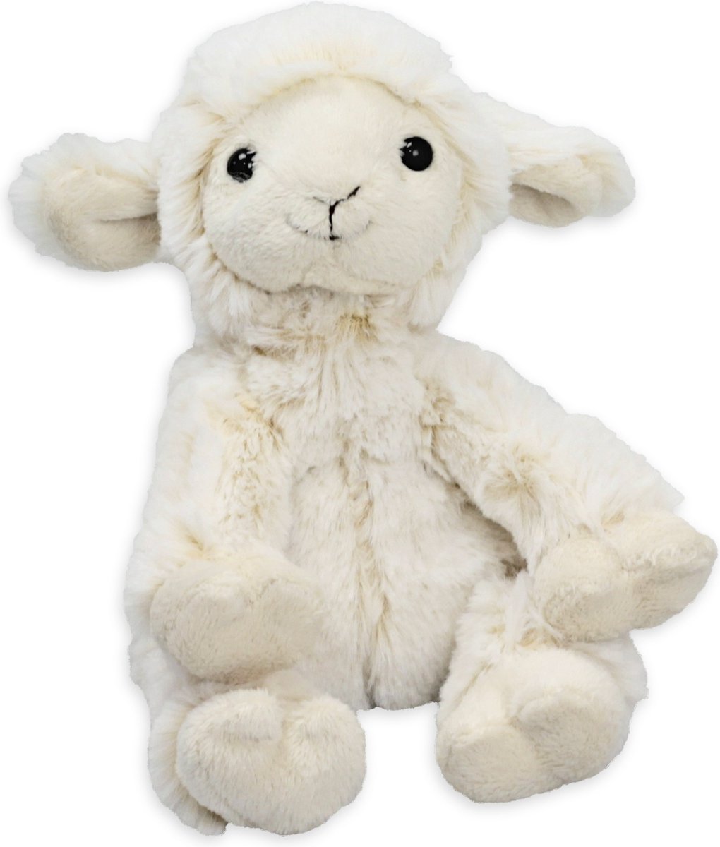 Inware Pluche schaap/lammetje knuffel - zittend - wit - polyester - 19 cm