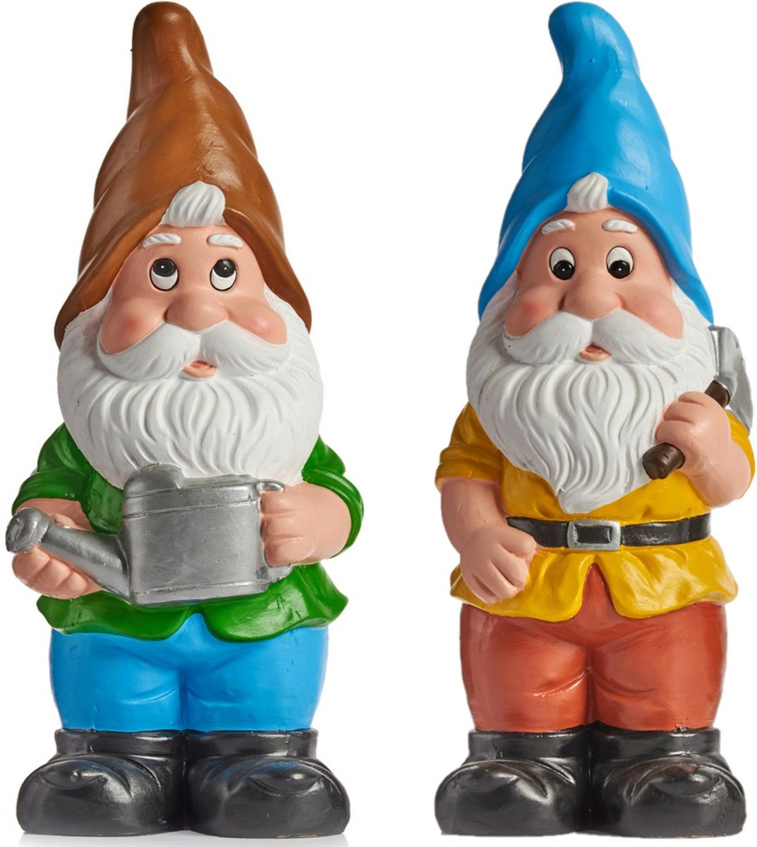 Tuinkabouter beeldjes - set van 2x - Keramiek - 38 cm - bruin/blauw