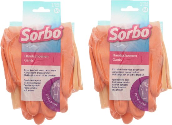 Foto: Sorbo huishoudhandschoenen 2x maat m oranje extra sterk schoonmaakhandschoenen