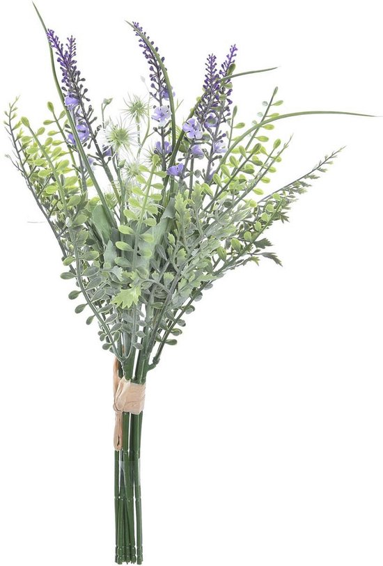 Items Lavendel kunstbloemen - bosje met stelen van paarse bloemetjes - 14 x 42 cm
