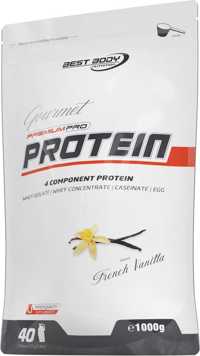Goedkoopste Gourmet Premium Pro Protein 1kg vanilla - time-released eiwit met een matrix van whey, melk en ei-eiwit | Best Body